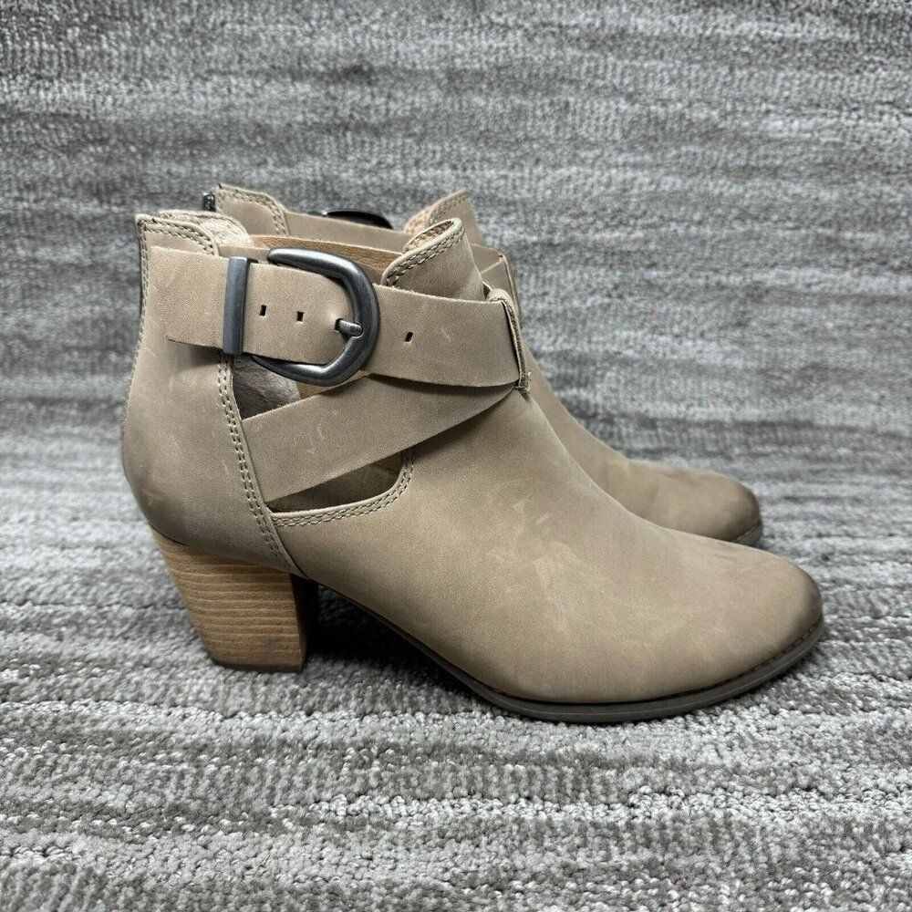 Vionic Boots Womens 11 Beige 322 Rory Ankle Bootie Block Heel Zip Almond Toe